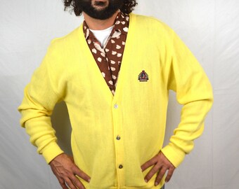 Vintage Yellow IZOD Lacoste Grandpa Cardigan Sweater