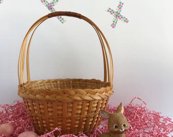 Vintage Woven Bamboo Basket with Handle | Easter Basket | Flower Basket