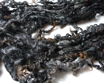 Handspun art yarn - tailspun British Wensleydale locks, natural shiny brown