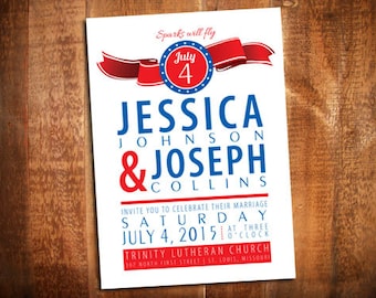 4th of July Wedding Invitation - 4th of July Invites - Patriotic Party Invite - Fourth of July Wedding - Patriotic Wedding Invite