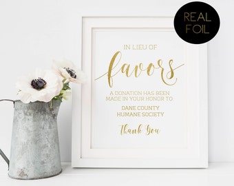 In Lieu Of Favors, Favors Sign, Foiled Wedding Prints, Gold Foil Wedding, Wedding Signs, Gold Wedding Sign, Wedding Prints, Reception Sign