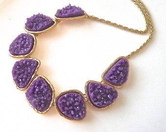Eggplant Purple Plum Grape Druzy Drusy Bib Statement Necklace. Druzy Jewelry. Drusy Necklace. Purple Jewelry for her