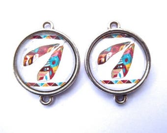 Native American charm, feather, 2 cm glass Cabochon