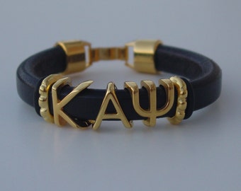 KAPPA ALPHA PSI Sliding Greek Letters Leather Bracelet Custom Made Mens Licorice Your Initials Clip Clasp Choose Color