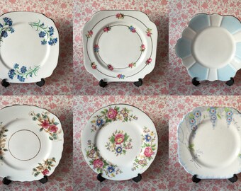 Mismatched Tea Plate Set of 6 Pinks & Blues 40s/50s