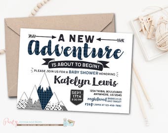 Baby Shower Invitation, Great Adventure Invitation, Adventure Invitation, Adventure Baby Shower Invitation, Buffalo Plaid Invitation