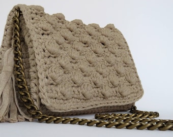 Bubble stitch handbag| sand crochet bag| boho crochet bag| cotton yarn bag| summer top fashion handbags| everyday summer bag|festival bag