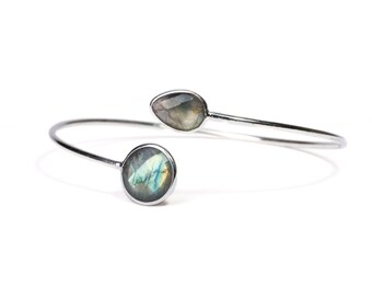 Dainty Labrodite Gemstone Sterling Silver Cuff Bracelet Adjustable Gift Boxed + Giftbag + Free UK Delivery