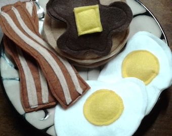 Pretend Play Food Felt Food Breakfast of Pancakes, bacon and eggs