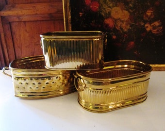 Trio of Brass Planters,Hollywood Regency Cachepots, Brass Catchall, Home Office Decor, Planter, Chinoiserie Cache Pot