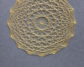 Knitter's Notebook Small - Radiant Core - Sacred Geometry : Grey with Yellow Thread - Knitting Journal Contemporary Embroidery Grid Paper