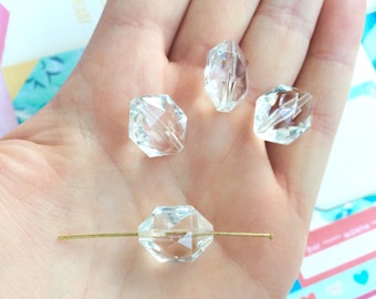 Vintage Clear Faceted Lucite Beads (Qty 10)