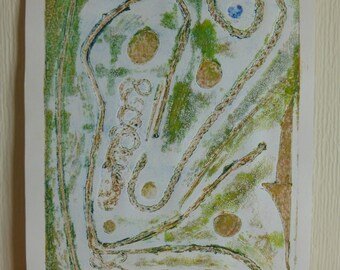 Blue + Yellow = Green (Collograph print)