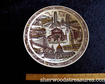 Vintage Vernon Kilns San Francisco Plate Exc. 10 1/2" Golden Gate Bridge Cliffhouse Chinatown Coit Tower