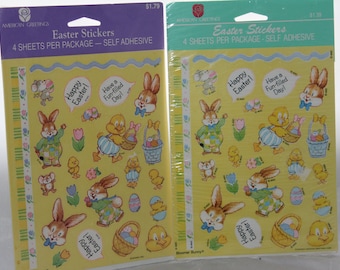 2 Packs Bloomer Bunny American Greetings Easter Stickers -- 4 Sheets/Package -- Easter, Chick, Egg, Basket