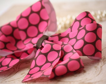 Large Brown and Pink Dot Hair Bow