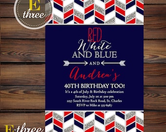 4th of july party invitation wine red white and blue red