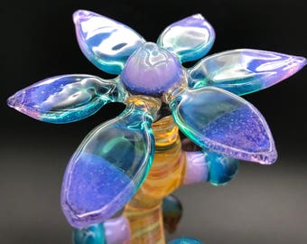 Floral Blown Glass Sculpture Jewelry Stand