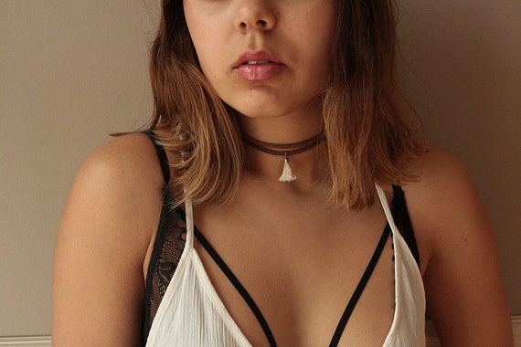 Choker necklace with tassel ,suede Choker, tassel choker,double choker,Choker for Women,simple suede Choker, boho choker, boho tassel choker