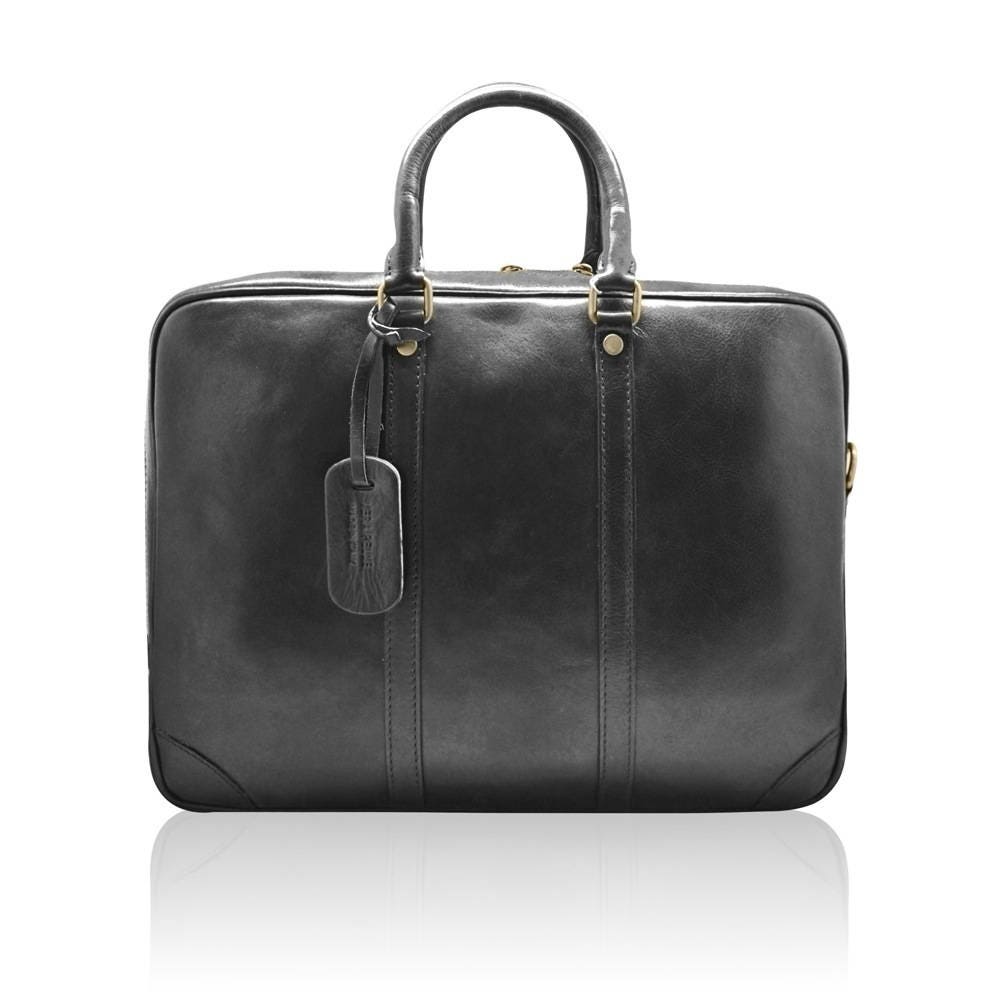 ALESSIO Italian Leather Laptop Bag Leather Briefcase Brown