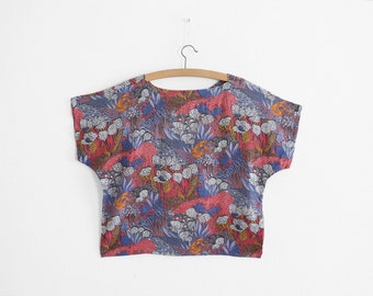 Vintage HandMade Blouse - Flower print - Cap sleeves - Boat neck - Size S (4/8 US)