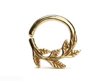 Leaves Septum Ring Nose Ring Body Jewelry Yellow Gold Plated Silver Bohemian Fashion Indian Style 14g 16g - SE036
