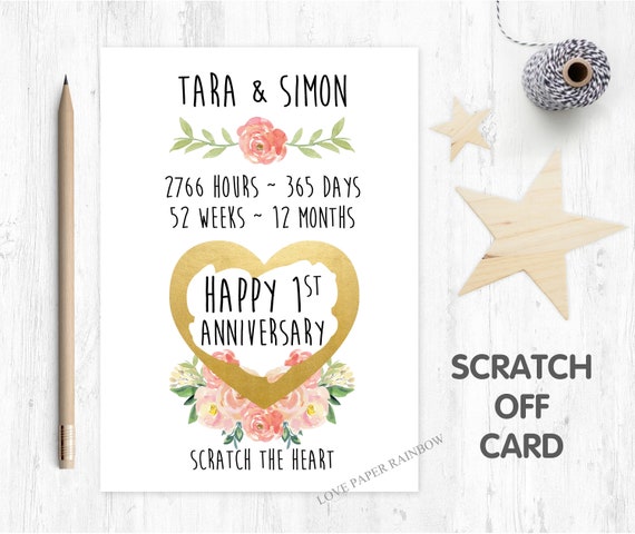 1st anniversary card 1st wedding anniversary card personalised anniversary card 1st anniversary scratch card love paper rainbow