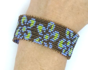 Periwinkle Hibiscus Herringbone Cuff Bracelet