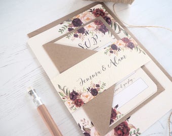 Floral Bloom Wedding Invitation with matching RSVP - SAMPLE