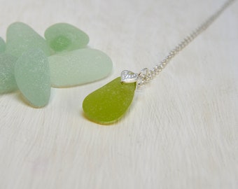 Sea Glass Necklace, Upcycled Jewelry, Sea Glass Pendant, Yellow Sea Glass Necklace, Jewellery Gift For Her, Rare Sea Glass
