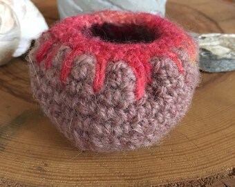 Little Crocheted & Felted Treasure Bowl - Brown and Orange