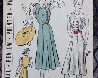Vintage 40s Jumper Style Dress Pattern Flared Skirt Pictorial Review 9692