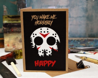 Jason Horror Card, Birthday, Love, Anniversary Screen Printed by Hand.