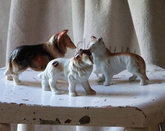 Vintage Collie, Collie Figurine, Collie Dog Figurine, Porcelain Collie, Set of 3 Collie Dogs, Lassie Collectibles, Collie Collectibles