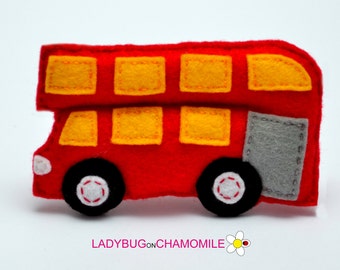 Felt DOUBLE-DECKER BUS, stuffed felt Bus magnet or ornament, Bus toy, Vehicles, Nursery decor,Bus magnet,kids toy, Double-decker bus