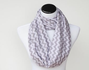 Gray scarf, gray chevron Infinity scarf zigzag grey stripes scarf - circle scarf loop scarf gift idea for her gift for mom