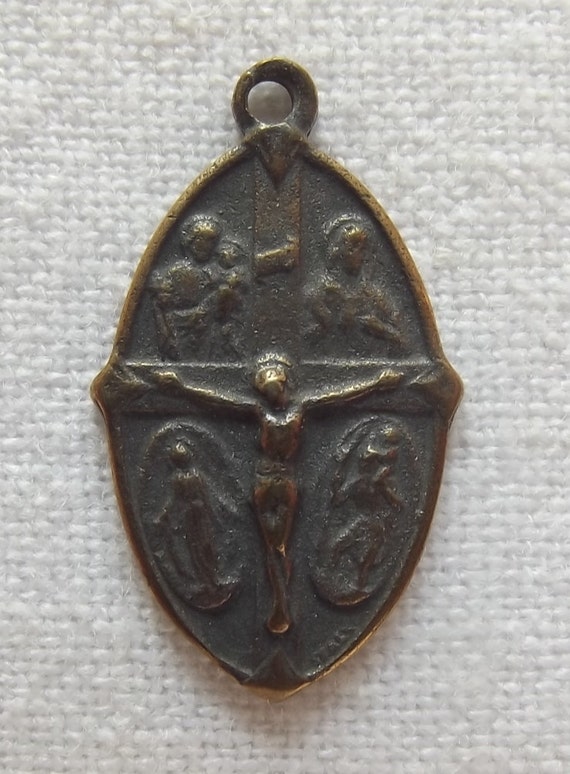 Bronze 4 Four Way Scapular Medal w Crucifix VP245