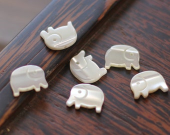10pcs White Mother of Pearl Elephant Beads MOP Animal - V1071