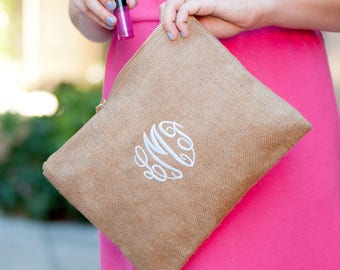 Personalized Burlap Make up bags/ Monogram Make up bags/ Personalized Cosmetic Bag/ Burlap Cosmetic Bag/ Burlap Make up Bag