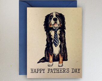 Bernese Mountain Dog - Happy Father's Day / Blue Tie / Watercolor