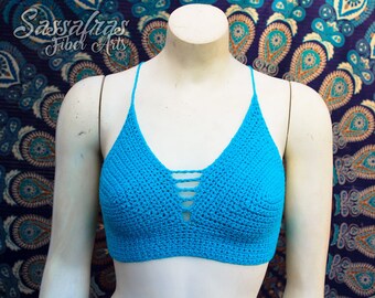 Simply beautiful... Hand crocheted bra crop top - Swim - Festival - Cotton