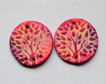 Purple Cerise Tree of Life Polymer Clay Beads Artisan Beads,Lightweight Beads,Polymer Clay Beads,Yggdrasil Beads