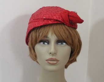 Vintage Red Straw Asymmetrical Profile Hat