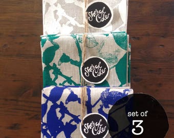 3x Linen Tea Towels Screen Printed Linen Tea Towel Screenprinted Linen TeaTowel Hand Printed