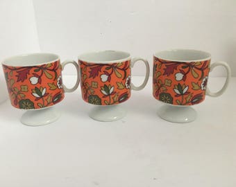 3 Retro Floral Demitasse Footed Mugs by Holt Howard