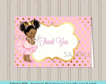 Pink & Gold Tent Card | African American Afro Puffs | Editable Digital Download