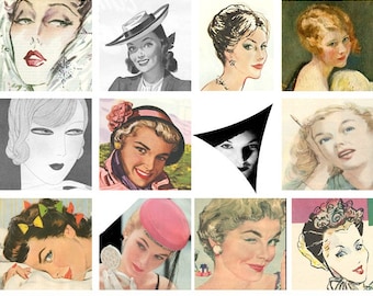 Vintage Faces Digital Collage Sheet 20 2 inch squares Digital jpeg download D117