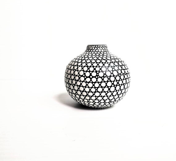 Bud vase hand painted ceramic bud vase black and white dots