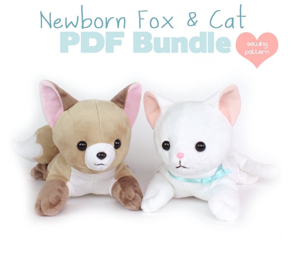 PDF sewing pattern bundle Fox and Cat stuffed animals easy