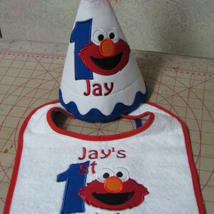 first birthday elmo hat and bib set free personalization, 2nd birthday party hat, smash cake hat, birthday hat